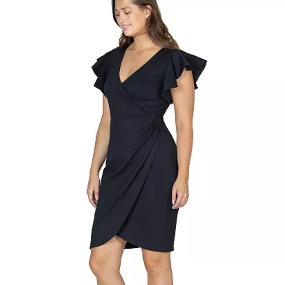 24seven Comfort Apparel
Women's V-Neck Ruffle Sleeve Knee Length Dress
